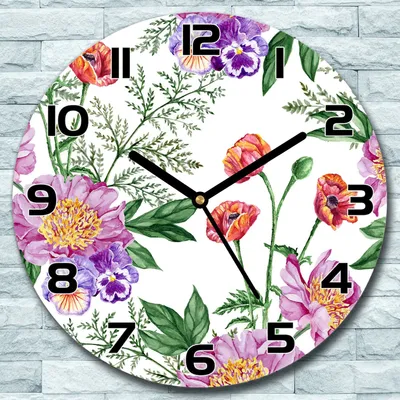 Produktbild von Wanduhr aus Glas Rund fi 30 Blumenstrauß Grün Quarz Deko Schlafzimmer Büro