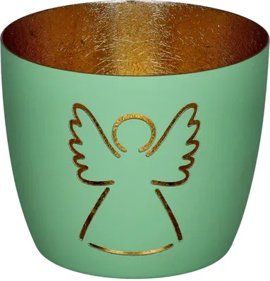 Produktbild von Gift Company Madras Windlicht M Engel aqua/gold 8,5cm