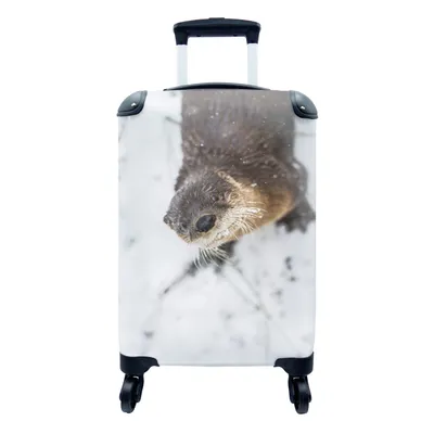 Produktbild von MuchoWow® Koffer Handgepäck Trolley Rollkoffer Kleine Reisekoffer mit 4 Rollen - Otter - Schnee - Tier - Cabin Size < 55x40x23 cm & 55x40x20 cm - Fotokoffer - Kabinenkoffer - Boardgepäck - Reise-Box - Reisekoffer - Reisegepäck - Koffer mit Bild - Trolley für Kinder