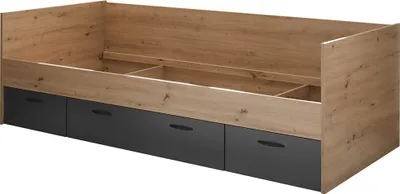 Produktbild von Kojenbett 90x200 cm in Eiche mit graphit, 3 Schubladen - LESINA-78