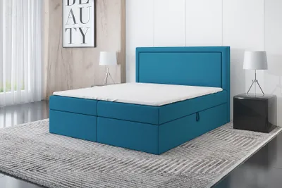 Produktbild von Boxspringbett FRODI 140 x 200 mit 2 Bettkästen, Bonell-Matratze und Topper. Farbe: Blau