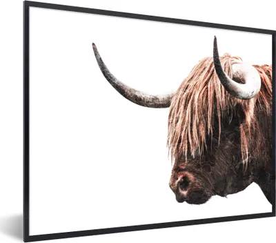 Produktbild von MuchoWow® Gerahmtes Poster Schottischer Highlander - Kuh - Hoorn 80x60 cm - Poster mit Schwarzem Bilderrahmen Wandposter Rahmen Foto Bilder - Schwarzem - Mit Gestell
