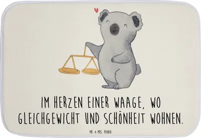Produktbild von Mr. & Mrs. Panda Badematte Waage Astrologie - Weiß - Geschenk, Sternzeichen, Geburtstagsgeschenk, Badläufer, Badvorleger, Badteppich, badezimmermatte, Tierkreiszeichen