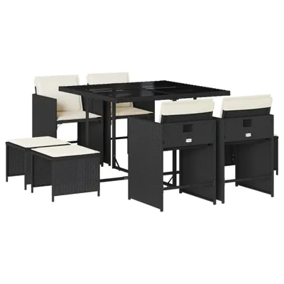 Obrázok produktu pre vidaXL 9-dielny záhradný jedálenský set s vankúšmi Black Poly Rattan