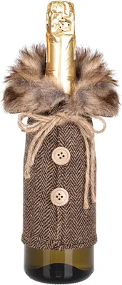 Productafbeelding van SPRINGOS flessenomslag, omslag met knopen, bruin, 24 cm, flessenversiering, decoratie, tafeldecoratie, cadeau