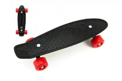 Produktbild von Skateboard 43cm, Tragfähigkeit 60kg, Kunststoffachsen, schwarz, rote Räder
