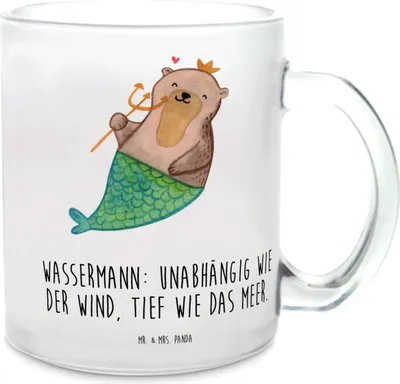 Produktbild von Mr. & Mrs. Panda Teetasse Wassermann Astrologie - Transparent - Geschenk, aus Glas, Henkelbecher, Geburtstagsgeschenk, Häferl, Pott, Tee Tasse, Horoskop, Sternzeichen