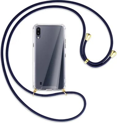 Produktbild von Handykette Backcover-Schutzhülle mit Band (Metall goldfarben) für Samsung Galaxy A10 - dunkelblau