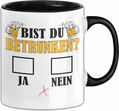 Produktbild von Bier Tasse Geschenk Bist Du Betrunken Ja Nein Geschenk für Bier-Liebhaber (Schwarz)