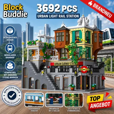 Produktbild von BlockBuddie™ Klemmbausteine Straßenbahn-Station 3692 Teile Stadt Architektur Modulare Gebäude Bausteine Set Spielzeug Geschenk Erwachsene Dekoration