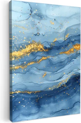 Obrázek produktu pro OneMillionCanvasses® - Obrazy na plátně - Akvarel - Modrá - Umění - Zlatá - Luxusní - Moderní, nástěnné umění, nástěnné dekorace Obývací pokoj, 60x90cm