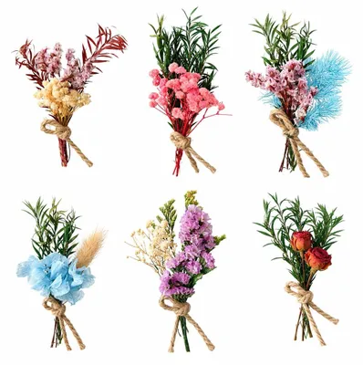 Getrocknete Mini-Blumensträuße, 6 Stück, Natur, DIY-Deko