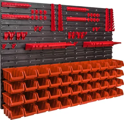 Obrázok produktu pre Skladovací systém nástenná polica 1152 x 780 mm stena na náradie 44 ks stohovacích boxov plast