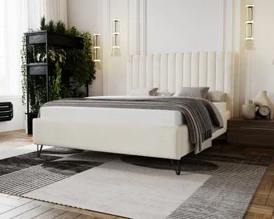 Obrázok produktu pre Čalúnená posteľ 180x200 cm Florencia - Manželská posteľ s lamelovým roštom a 15 cm nožičkami - zamat (béžová - Magic Velvet 2201)