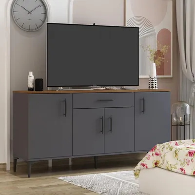 Immagine prodotto di HOMIDEA LAURA, mobile contenitore con 4 ante e 1 cassetto – Comodino e credenza moderni per soggiorno e sala da pranzo, dimensioni 160 x 78,6 x 40 cm (antracite/rovere)