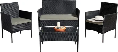 Produktbild von Outdoor Möbel Schwarz/Olivgrau 4-teiliges Set