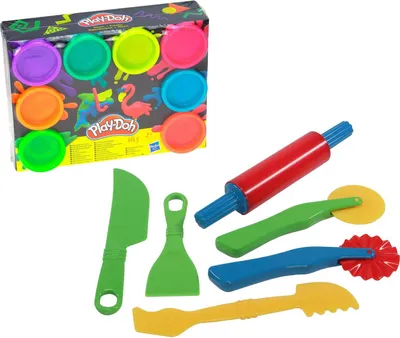 Produktbild von Play-Doh 8er Pack Neon Knete mit Knetwerkzeug Knetmesser Modellierwerkzeug im Set