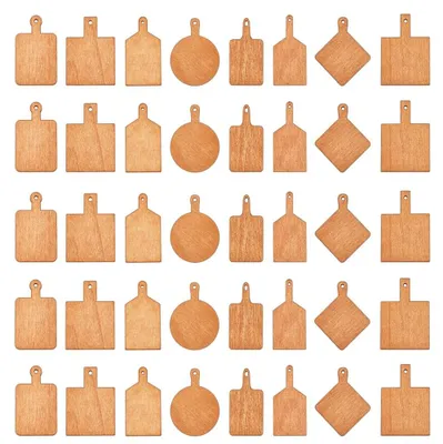 Image de Petites planches à découper en bois, lot de 40, de différentes formes, avec poignée, pour la cuisine