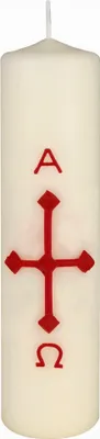 Produktbild von Hausosterkerze, Ostertischkerze 200 x Ø 50 mm Kreuz, A+O in Rot (Wachsauflage)