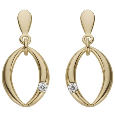 Produktbild von Paar Ohrhänger aus 585 Gold Gelbgold mit Brillanten Hängerstecker Ohrringe oval