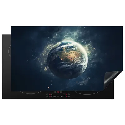 Produktbild von KitchenYeah© Herdabdeckplatte Weltraum - Erde - Sterne - Universum , 89x51cm, Küche Deko, Glaskeramikkochfeld Herdabdeckung, Abdeckplatte fùr Kochfeld