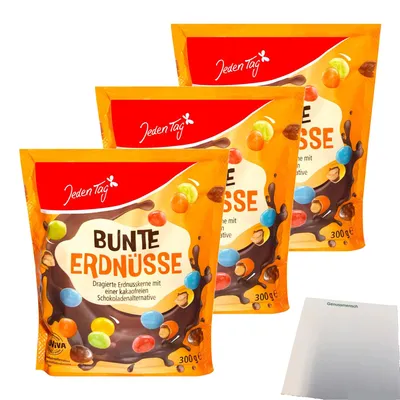 Produktbild von Jeden Tag Bunte Erdnüsse ChoViva 3er Pack (3x300g Beutel) + usy Block