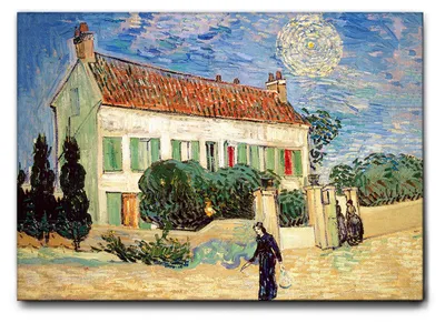 Produktbild von Giallobus - Weißes Haus in der Nacht - Vincent Van Gogh - 70L x 50B cm - Bild - Leinwand mit Standardrahmen
