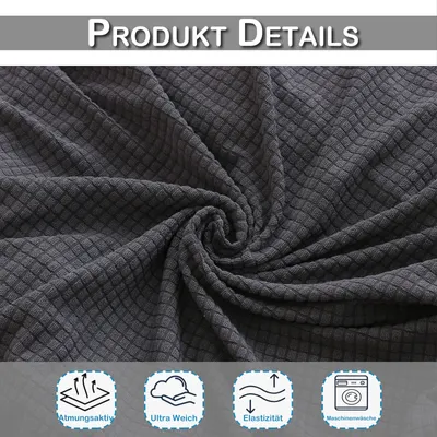 Produktbild von Sofa Überzug Jacquard Kariert für Chaiselongue, Sofa Bezug Wasserdicht Gummiband rutschfest, Sitzkissen Bezug Elastisch Universal Dunkelgrau