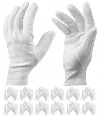 Productafbeelding van Zachte katoenen handschoenen - 12 paar - Witte katoenen handschoenen - Geschikt voor gebruik bij cosmetica, inspectie van sieradenmunten, als inspectiehandschoenen, servicehandschoenen en vochtwerende handschoenen