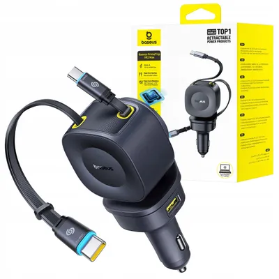 Productafbeelding van Baseus Primetrip VR2 Max autolader, 60W, met intrekbare USB-C kabel - zwart