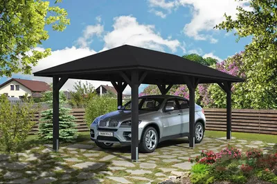 Produktbild von Einzelcarport SKAN HOLZ Taunus inkl. Pfostenanker 374 x 656 cm anthrazit