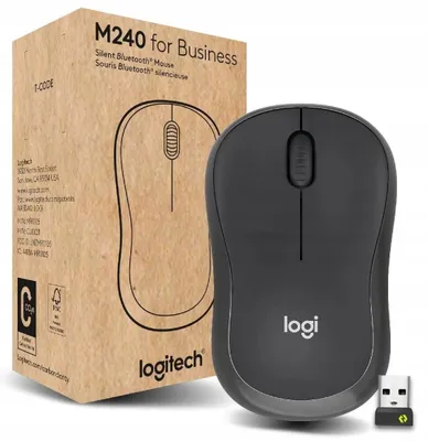Zdjęcie produktu dla Logitech M240 Silent, Oburęczny, Optyczny, RF Wireless + Bluetooth, 4000 DPI, Grafitowy