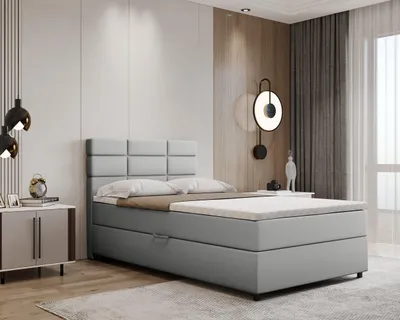 Produktbild von Boxspringbett 120x200, mit Bettkasten, Hellgrau, Matratze und Topper, Einzelbett, REVE, Panda Möbel