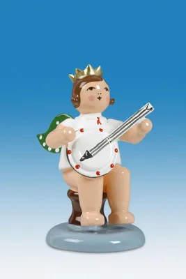 Produktbild von Holzfigur Engel sitzend mit Banjo und Krone Höhe 6cm NEU