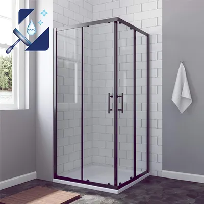Produktbild von AQUALAVOS Duschkabine Eckdusche 80x80x195cm Schwarz Eckeinstieg Doppel Schiebetür 6mm Nano-ESG Sicherheitsglas Duschabtrennung