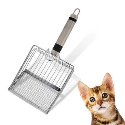 Produktbild von LINUMA® Edelstahl Katzensteuschaufel mit Kunststoffgriff Katzenklo Schaufel Schaufel Katzenklo Katzenschaufel Katzenschaufel für Katzenklo Futterschau