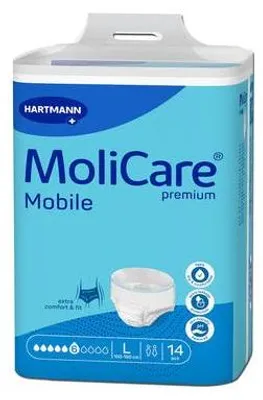 Produktbild von HARTMANN MoliCare Premium Mobile 10 Tropfen Karton Größe M Bauch/ Hüft Umfang 80-120cm 3x14 Stück