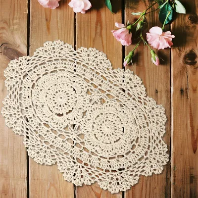 Productafbeelding van 2 Stuks Katoenen Haakplacemats 25 x 35 cm Beige