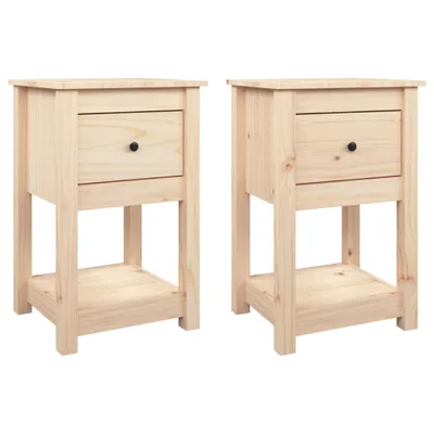 Two identical wooden nightstands are shown against a white background.