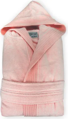 Image de Peignoir unie The One à capuche en velours, couleur saumon, tailles L/XL