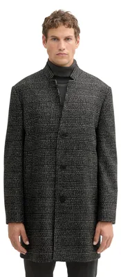 Obrázek produktu pro TOM TAILOR, pánský vlněný kabát s rolákem, s třemi knoflíky, model 35749 - barva: černá, vzor: Big Glen