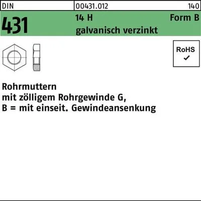 Produktbild von Reyher  Rohrmuttern DIN 431 14 H BG 3/8 galv. vz (50 Stück)