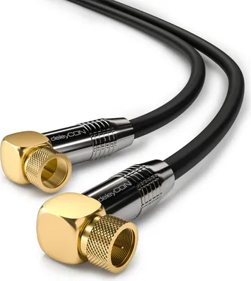 Produktbild von deleyCON 1m SAT Antennenkabel - 4K Ultra-HD Full HD HDTV - Satellitenkabel Koaxialkabel - 2x Gewinkelt - F-Stecker (90° Grad) zu F-Stecker (90° Grad) - Metallstecker - Schwarz