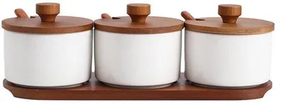 Produktbild von Set aus 3 Küchenkrümelgläsern, 220 ml keramische Zuckerflasche mit Deckel und Löffel, Salzgläschen und Krümelglas für Zuhause und Küche