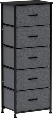 Image de HOMCOM Commode 5 tiroirs meuble de rangement tiroir en tissu pliant - structure acier noir - 45 x 30 x 116 cm gris foncé