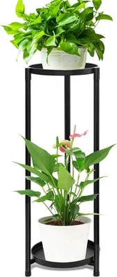 Immagine prodotto di Supporto per piante in metallo per interni ed esterni - Supporto a due ripiani per vasi da giardino, balcone e soggiorno