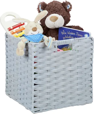 Image de Panier de rangement Relaxdays, panier carré en PP pour la salle de bain et la chambre d'enfant, panier tressé pour étagère, 31 x 32 x 30 cm, gris