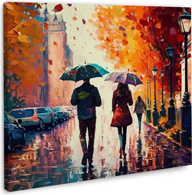 Produktbild von Leinwandbild Wandbild Kunstdruck XXL Wanddeko Menschen in Allee: 80x80x2cm