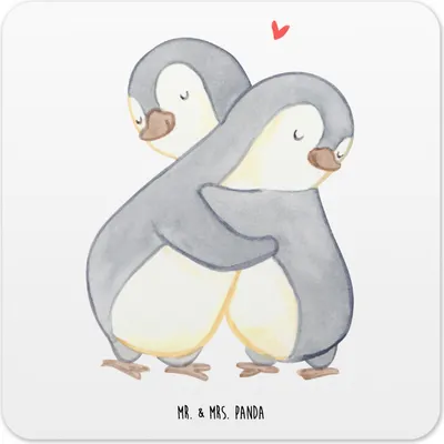 Produktbild von Mr. & Mrs. Panda Untersetzer für Gläser Pinguine Kuscheln 15er Set - Weiß - Geschenk, Hochzeitstag, Jahrestag, Partner, Freundin, Valentinstag, Glas-Untersetzer, Coaster