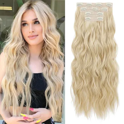 Productafbeelding van Clip-in haarverlengingen, 4 stuks, blond, 60 cm, strandgolven, natuurblond